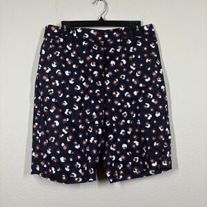 Ann Taylor 10 Boardwalk Shorts Curvy Fit Blue Abstract Mid Rise Cotton Blend